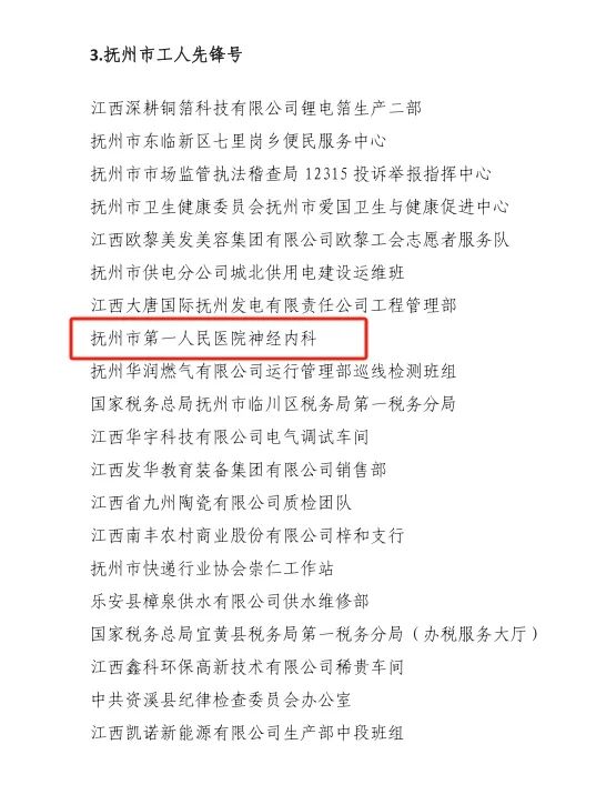 我院喜获抚州市工人先锋号集体荣誉 我院喜获抚州市工人先锋号集体荣誉